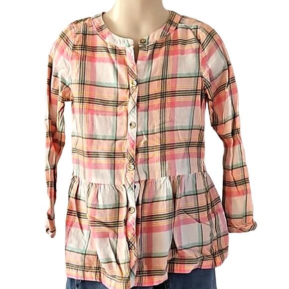 Carter's Girls Plaid Long Sleeve Peplum Button-Down Shirt – Size 4/5 - Picture 6 of 7